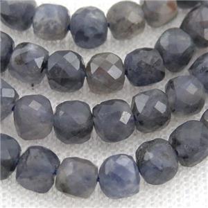Iolite Beads, faceted cube, approx 6mm