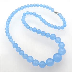 lt.blue Malaysia Jade Necklaces with screw clasp, approx 6-14mm, 45cm length