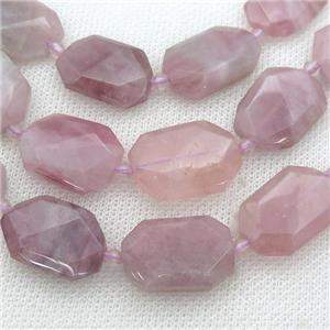 Madagascar Rose Quartz Beads, faceted rectangle, approx 15-22mm