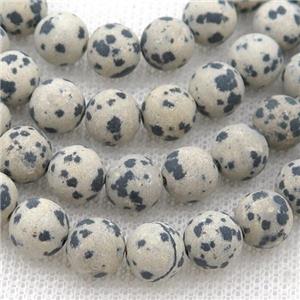 round black Dalmatian Jasper Beads, matte, approx 10mm dia