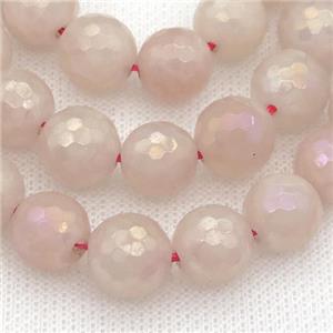 round Rose Quartz Beads, faceted, electroplated, approx 10mm dia