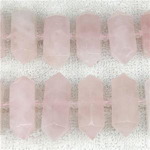 Rose Quartz bullet beads, pink, approx 12-30mm