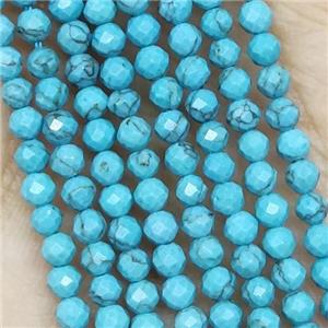 Blue Turquoise Beads Dye Faceted Round, approx 3mm dia