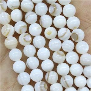 White MOP Shell Beads Smooth Round, approx 6mm dia