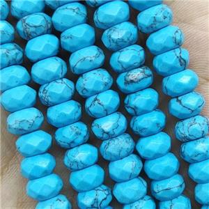 Blue Turquoise Beads Faceted Rondelle Dye, approx 5x8mm