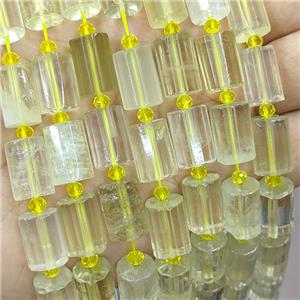 Natural Lemon Quartz Column Beads, approx 10-14mm