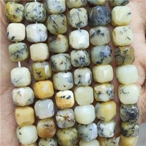 Natural Yellow Moss Opal Beads Faceted Cube, approx 8-10mm