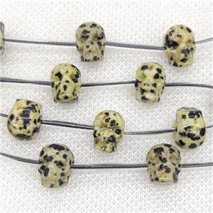 Natural Black Dalmatian Jasper Skull Beads Carved, approx 9-12mm, 12pcs per st
