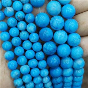 Howlite Turquoise Beads Blue Dye Smooth Round, approx 4mm dia