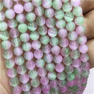 Natural Selenite Beads Dye Green Pink Smooth Round, approx 6mm dia