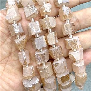 Natural Crystal Quartz Nugget Beads Freeform Beige Electroplated, approx 10-12mm, 20cm length