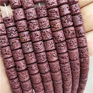 Rock Lava Column Beads Maroon Red Dye, approx 8mm