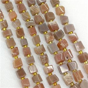 Natural Sunstone Cube Beads Peach, approx 7-8mm