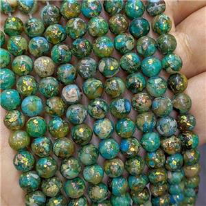 Synthetic Imperial Jasper Beads Pave Gold Foil Smooth Round Green, approx 6mm