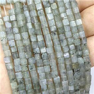 Natural Labradorite Cube Beads, approx 4mm