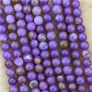 Natural Phosphosiderite Beads Purple Smooth Round, approx 3.5mm