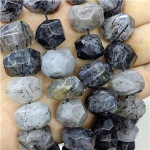 Natural Black Rutilated Quartz Nugget Beads Freeform, approx 13-18mm