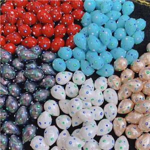 Pearlized Shell teardrop beads with evil eye, mixed color, approx 16-21mm
