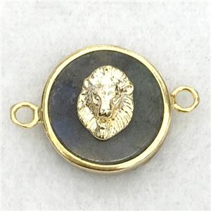 Labradorite circle connector with lionhead, approx 15mm dia