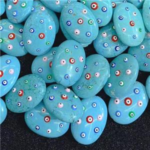 blue Turquoise oval beads with evil eye, approx 18x25mm