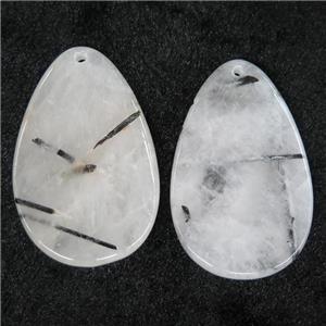 Black Rutilated Quartz teardrop pendant, approx 35-55mm