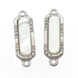 copper connector pave zircon with pearlized shell, platinum plated, approx 7-17mm