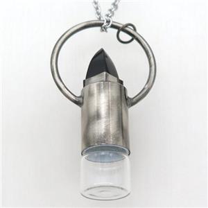 copper perfume bottle Necklace with black onyx, gunmetal, approx 16-60mm