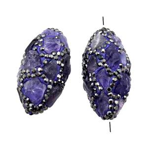 Clay rice Beads paved rhinestone with Amethyst, approx 15-32mm