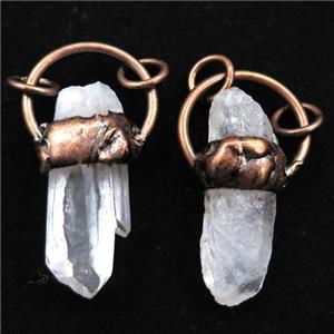 Crystal Quartz stick pendant, antique red, approx 12-40mm