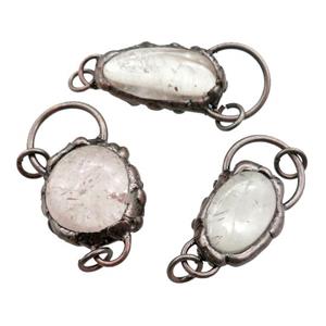 clear Quartz connector, antique red, approx 20-50mm