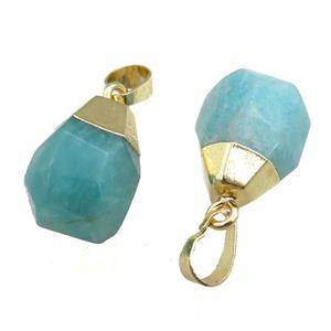 green Amazonite pendant, faceted teardrop, approx 12-16mm