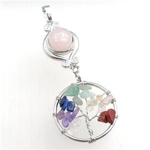 rose quartz chakra pendant with tree of life, approx 11mm, 18mm, 28mm