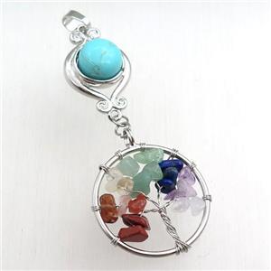 green synthetic turquoise chakra pendant with tree of life, approx 11mm, 18mm, 28mm