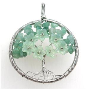green aventurine pendant, tree of life, wire wrapped, approx 45mm