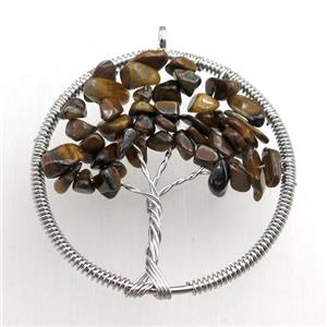 tiger eye stone pendant, tree of life, wire wrapped, approx 45mm