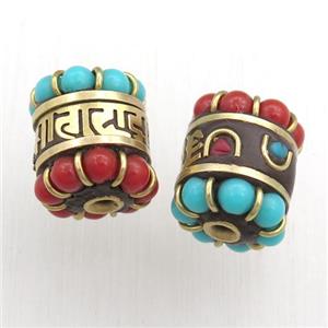 tibetan tube beads, brass, approx 12-15mm