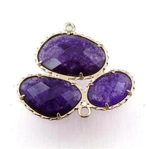 purple jade connector, gold plated, approx 30-35mm