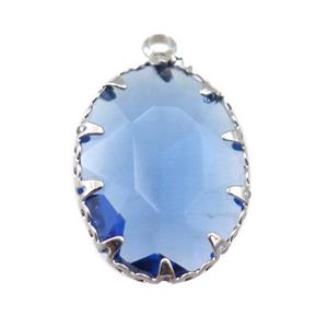 lt.blue crystal glass oval pendant, platinum plated, approx 14-19mm
