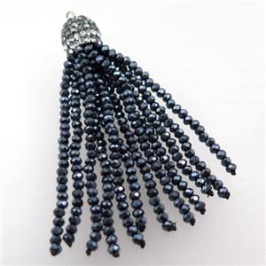 Tassel pendant with black crystal glass, approx 12mm, 60mm length