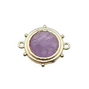 purple Amethyst circle connector, gold plated, approx 15mm