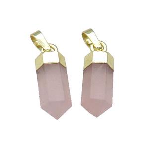 Pink Rose Quartz Bullet Pendant Gold Plated, approx 6x16mm