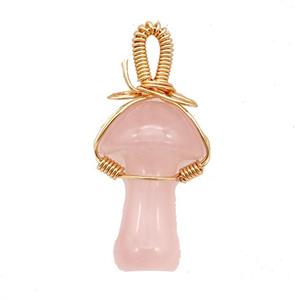Pink Rose Quartz Mushroom Pendant Wire Wrapped, approx 18-28mm