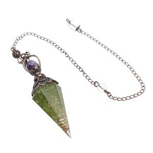 Green Peridot Chips Resin Pendulum Pendant Antique Red, approx 20-60mm, 6mm, 20cm chain