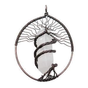 Clear Quartz Tree Of Life Pendant Alloy Wire Wrapped Antique Red, approx 50-70mm