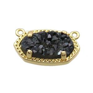 Black Quartz Druzy Oval Pendant Gold Plated, approx 10-18mm