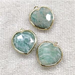 Natural Green Amazonite Heart Pendant Gold Plated, approx 15mm