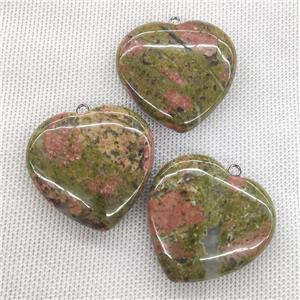 Natural Unakite Heart Pendant Green, approx 40mm