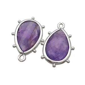 Natural Purple Amethyst Teardrop Pendant Platinum Plated, approx 10-18mm
