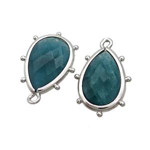 Teal Dye Jade Teardrop Pendant Platinum Plated, approx 10-18mm