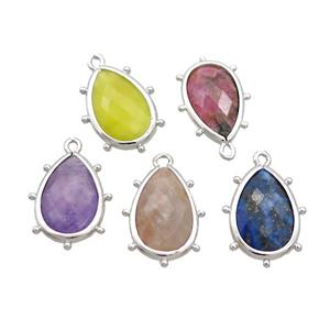 Mix Gemstone Teardrop Pendant Platinum Plated, approx 10-18mm